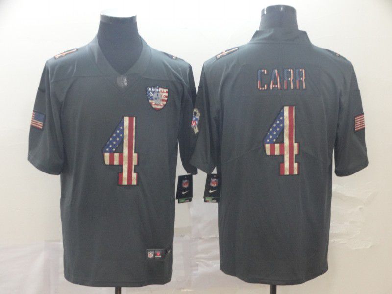 Men Oakland Raiders #4 Carr Carbon Black Retro USA flag Nike NFL Jerseys